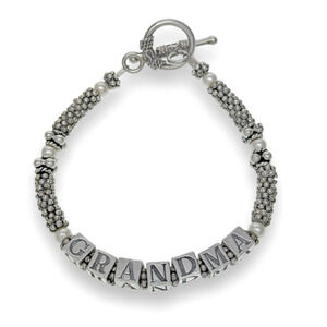 Vintage Sterling Silver 925 Popcorn Bead "Grandma" Pearl Toggle Bracelet 7"